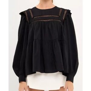 English Factory Claudia Ruffled Top in Black